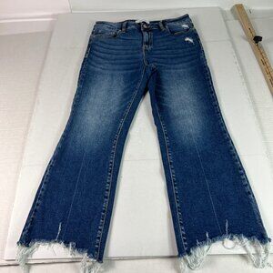 Zenana Jeans Women 32x25* San Antonio Mid Rise Kick Flare Crop Blue Denim Tag 29